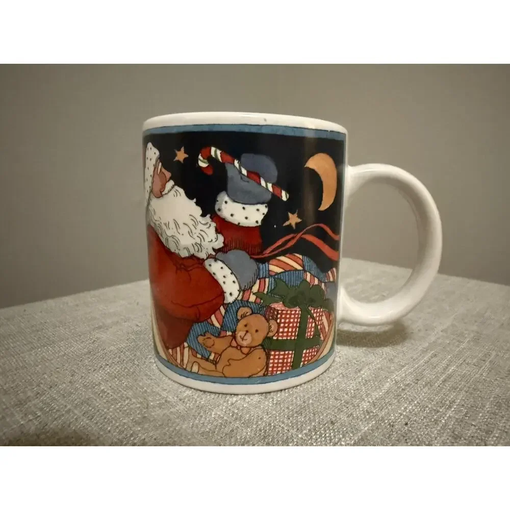 ❄️ Susan Winget Certified International Christmas Mugs Set of 4 Santa Sleigh 4”